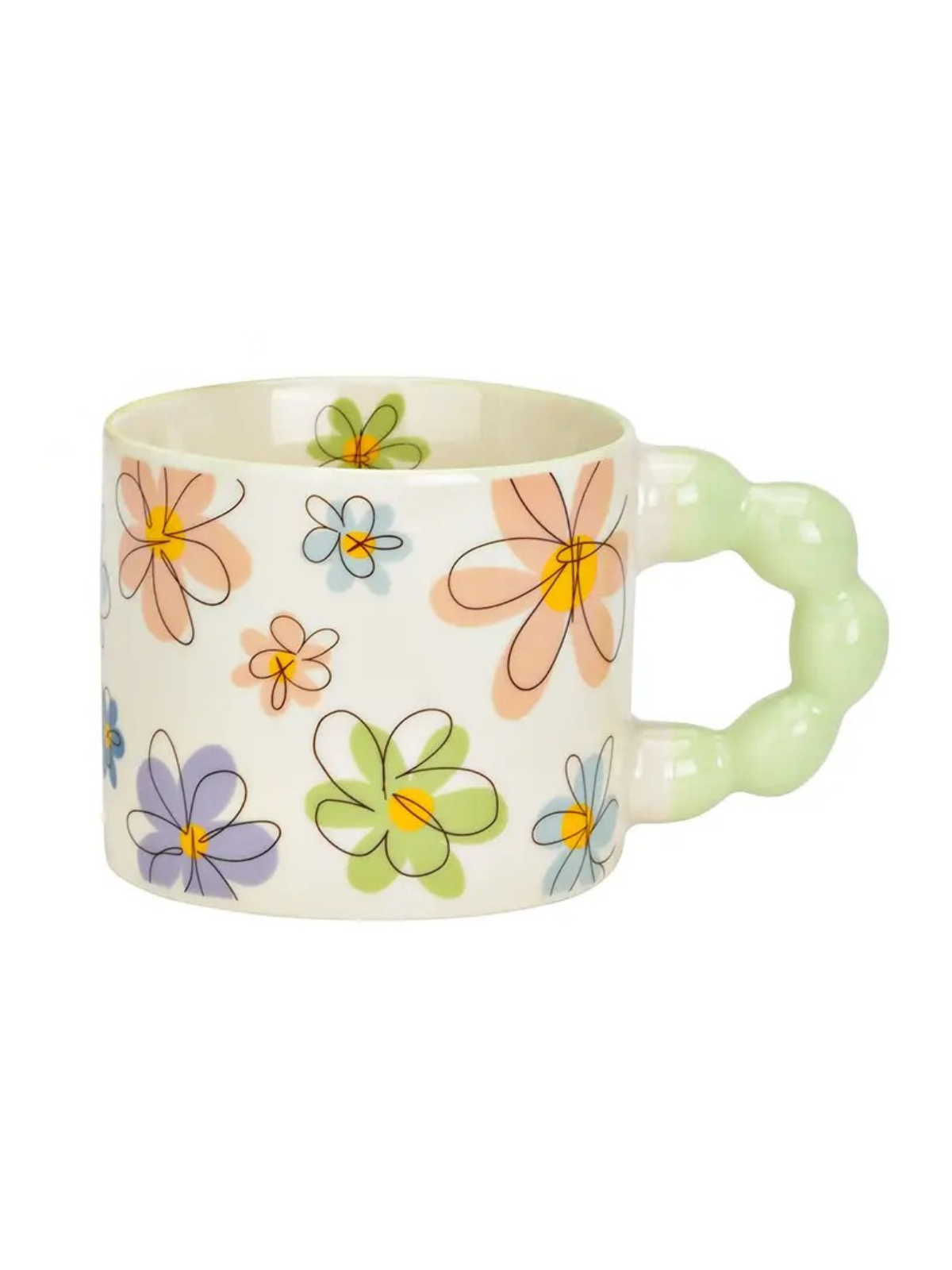 Μεγάλη Κούπα Πορσελάνης με Dοοdle Λουλούδια και Παστέλ Χερούλι Bubble