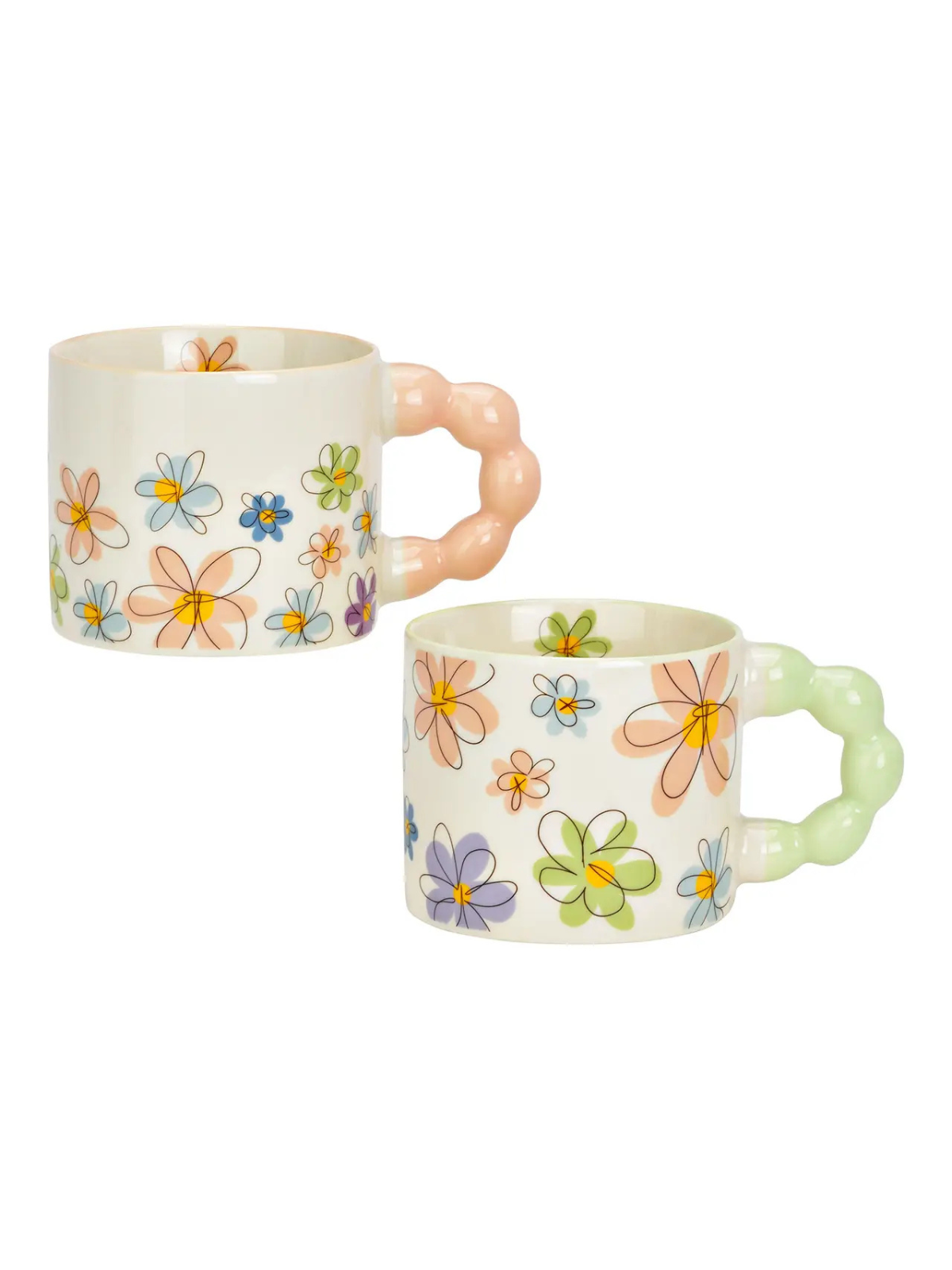 Μεγάλη Κούπα Πορσελάνης με Dοοdle Λουλούδια και Παστέλ Χερούλι Bubble