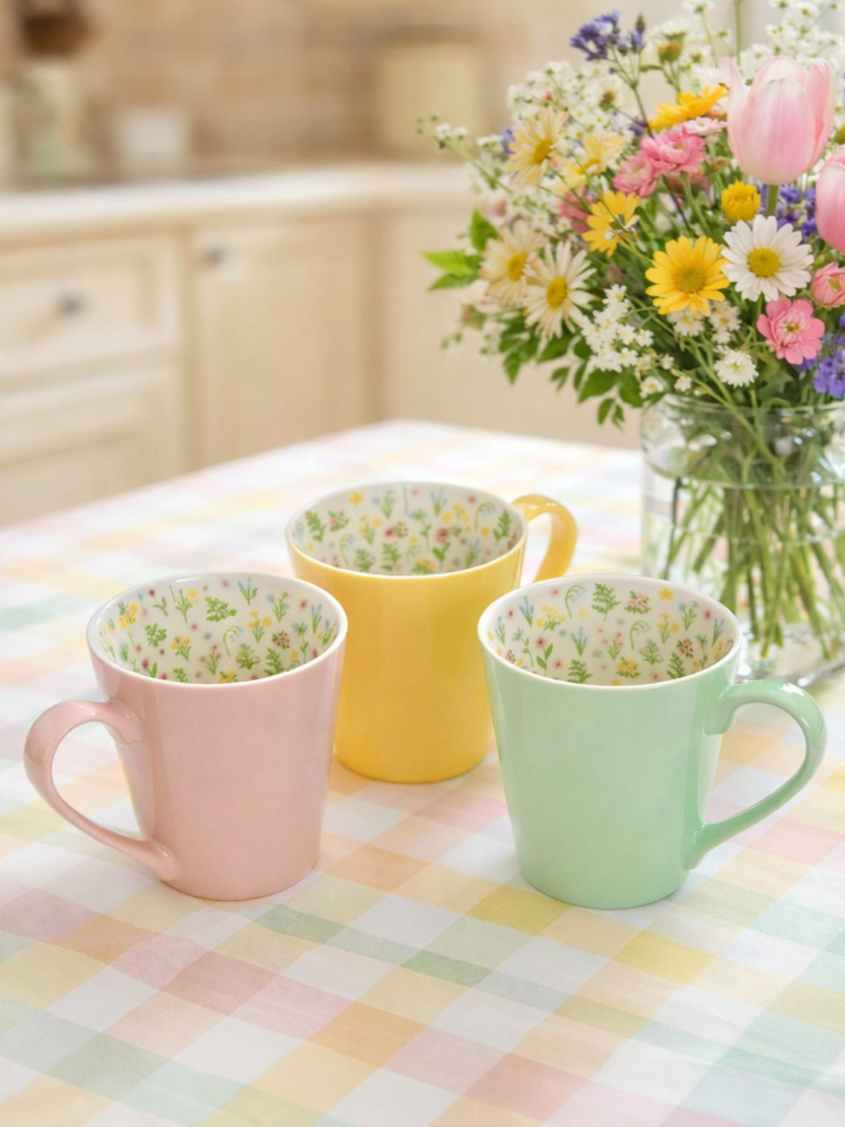 Μεγάλη Ψηλή Μονόχρωμη Κούπα Πορσελάνης Flower Meadow