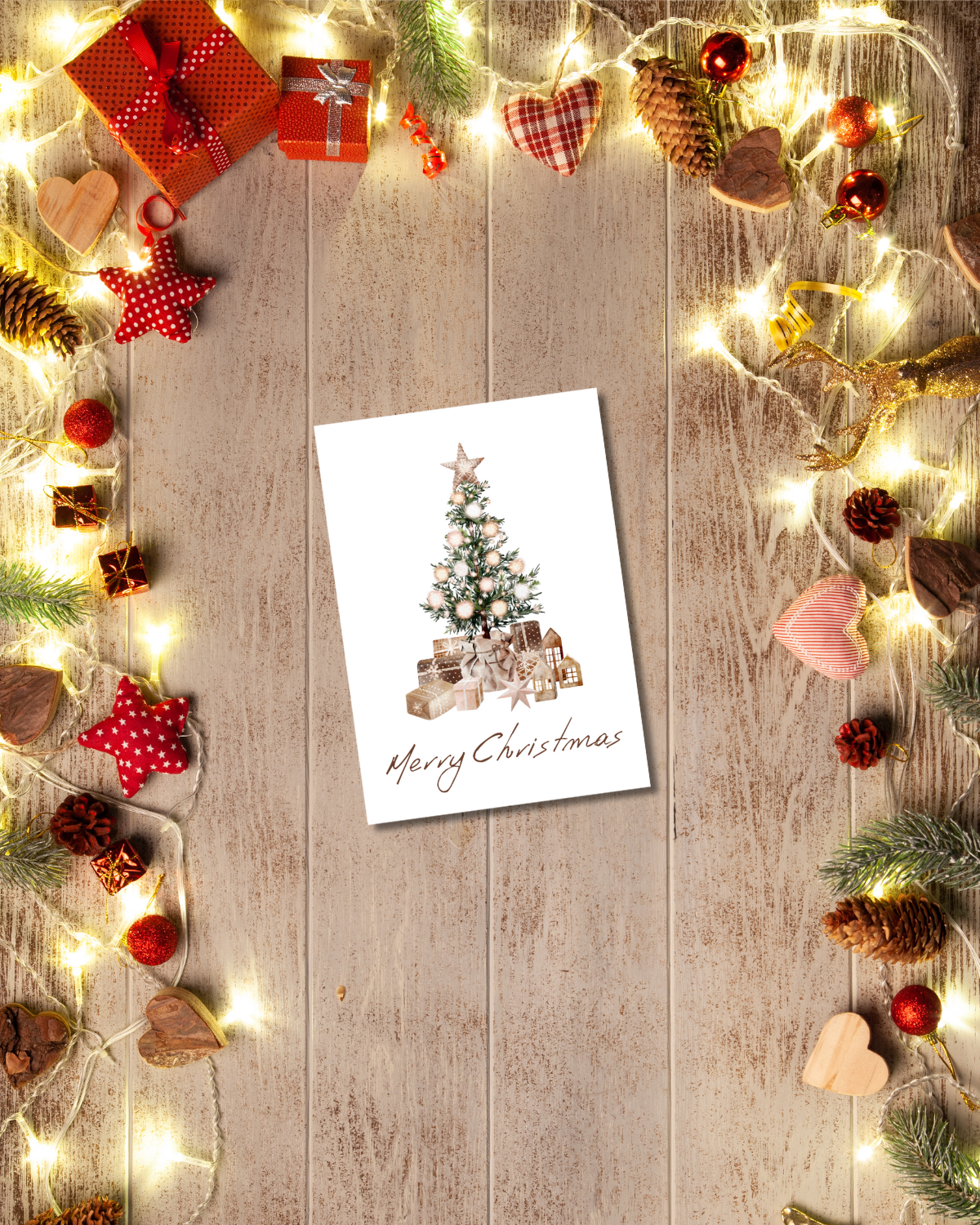 Χριστουγεννιάτικη Ευχητήρια Κάρτα με εκτύπωση "Δέντρο Merry Christmas" 10x15cm Think Gift