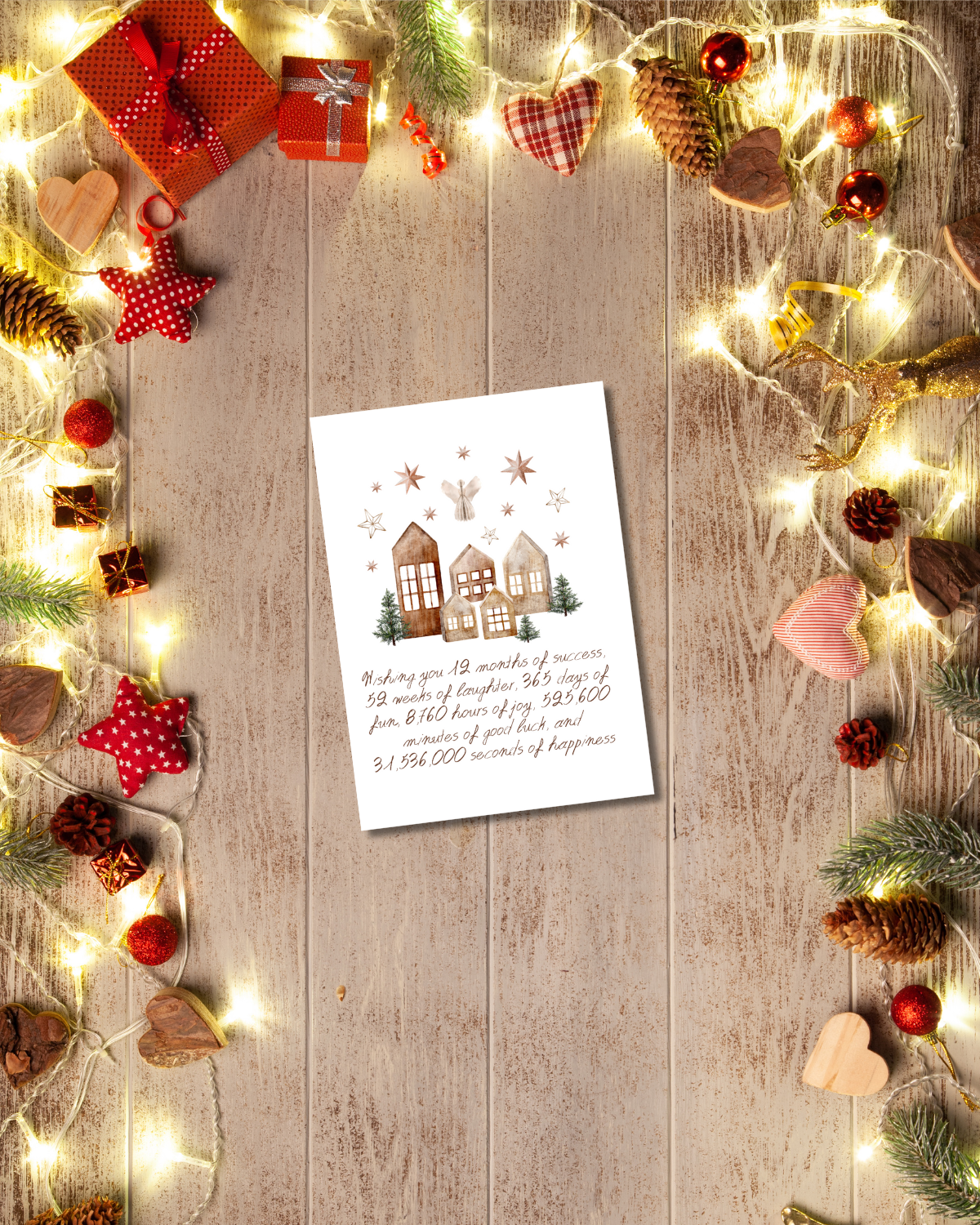 Χριστουγεννιάτικη Ευχητήρια Κάρτα με εκτύπωση "Σπιτάκια Wishing You" 10x15cm Think Gift