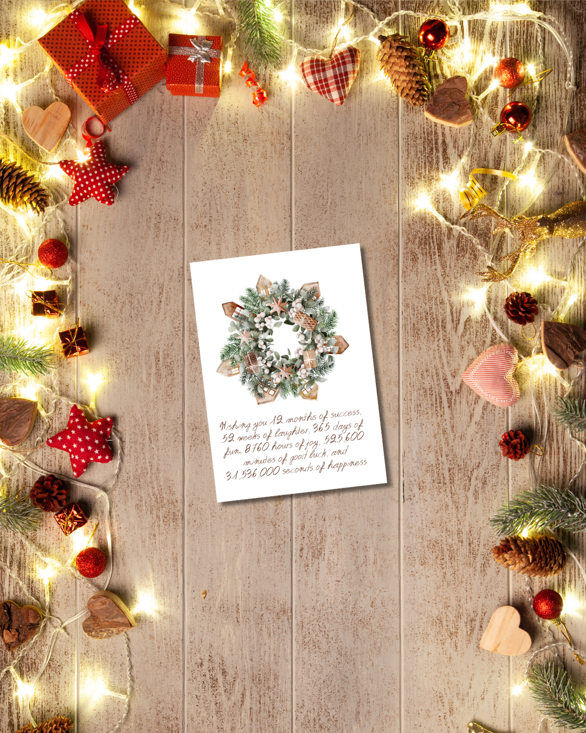 Χριστουγεννιάτικη Ευχητήρια Κάρτα με εκτύπωση "Στεφάνι Wishing You" 10x15cm Think Gift