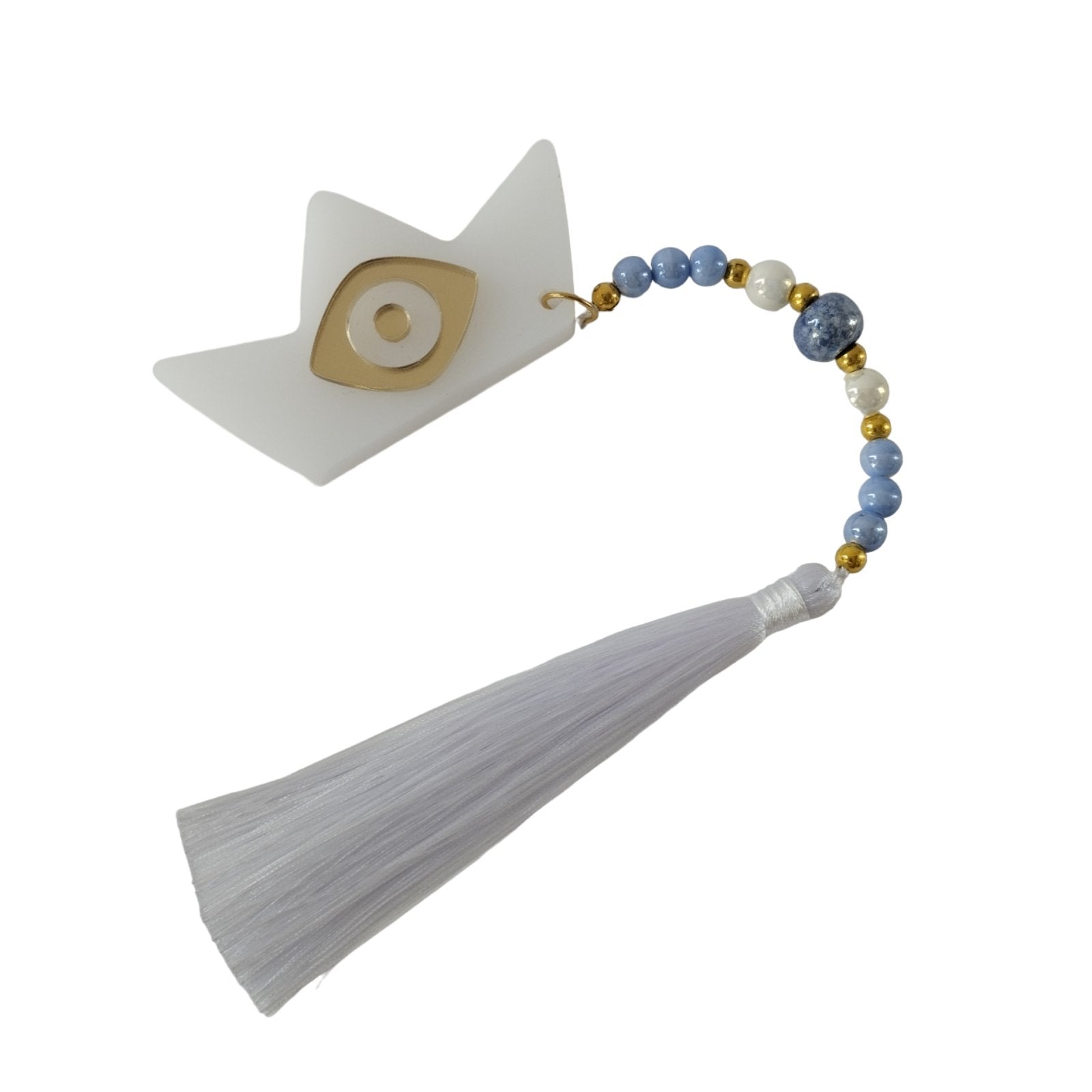 Μοντέρνο Επιτραπέζιο Plexiglass Γούρι Λευκό Καραβάκι με Χρυσό Μάτι